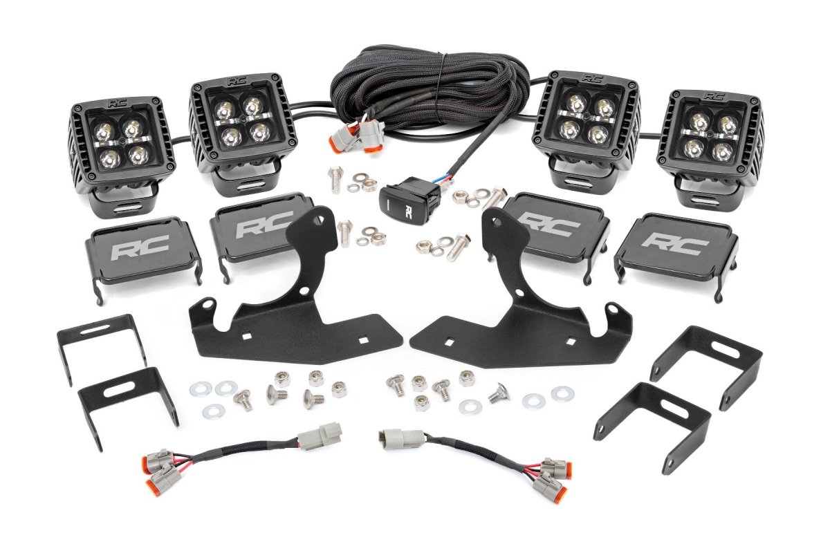 Chevrolet Silverado 3500 HD LED Light Kit - Fog - Rough Country - 2-inch Black Pair x2 with White DRL - Black - '11-'14